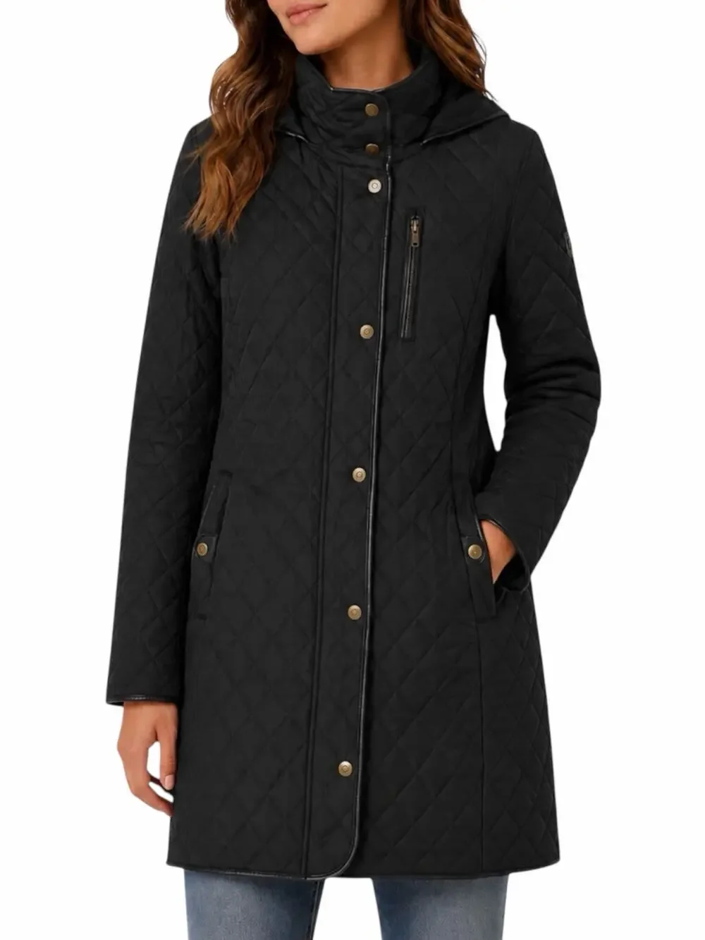 Lauren Ralph Lauren Hooded Quilted Long Coat Black Size L